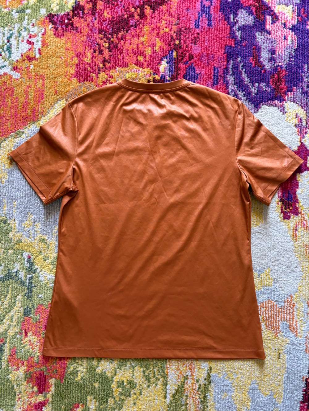 Unisex Versace Orange Short-Sleeve Logo Tee Black Patch Size 40 Fits - Picture 3 of 11